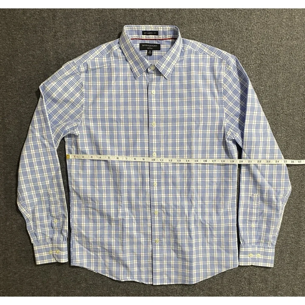 Banana Republic Button Up Dress Shirt Men's Long Sleeve Blue Checked Size M